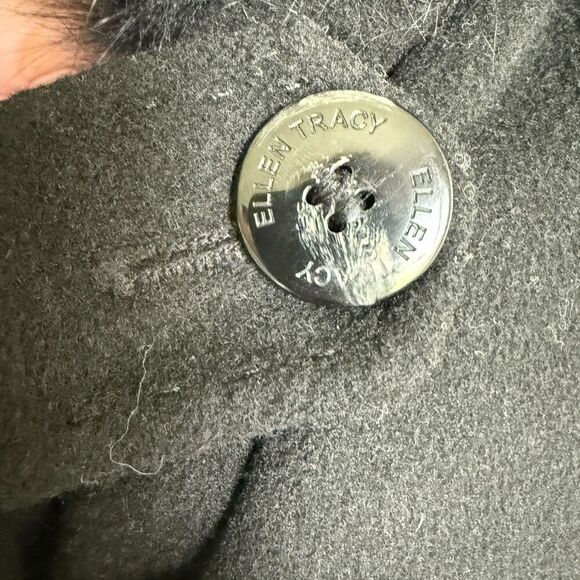 Ellen Tracy Wool Blend Blue Fox Fur Lined Hooded Button Up Overcoat Evening 4 - Picture 6 of 6